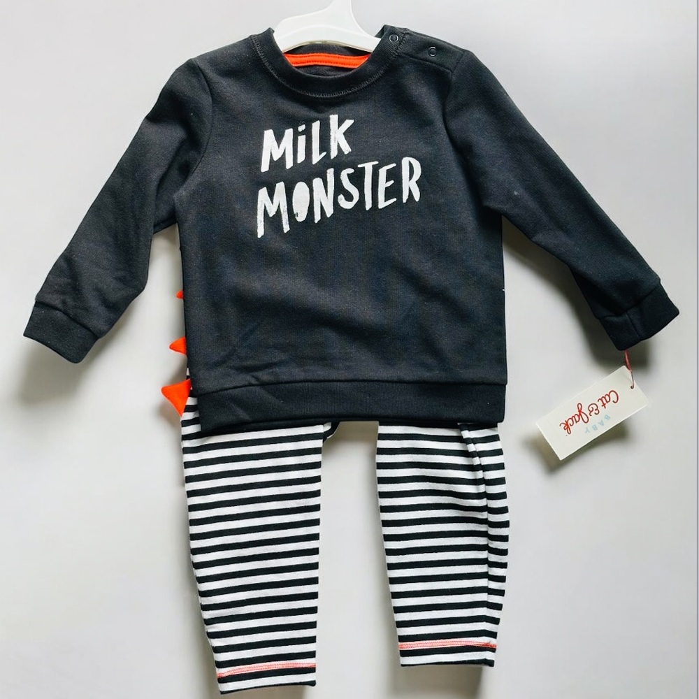 Halloween Cat & Jack  "Milk Monster" Sweatshirt and Joggers Outfit 18M NEW